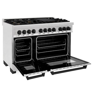ZLINE Autograph Edition 48 in. 6.0 cu. ft. Legacy Dual Fuel Range with 7 Burner Gas Cooktop and 2 Electric Ovens in DuraSnow® Stainless Steel and Matte Black Accents (RASZ-SN-48-MB)