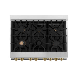 ZLINE Autograph Edition 36 in. Kitchen Package with Stainless Steel Dual Fuel Range and Range Hood with Champagne Bronze Accents (2AKP-RARH36-CB)