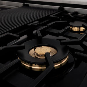 ZLINE Autograph Edition 48 in. 6.0 cu. ft. Legacy Dual Fuel Range with 7 Burner Gas Cooktop and 2 Electric Ovens in Stainless Steel and Champagne Bronze Accents (RAZ-48-CB)