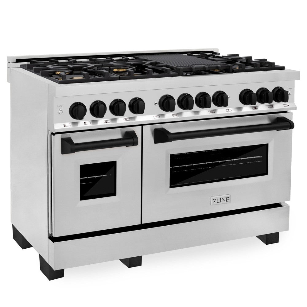 ZLINE Autograph Edition 48 in. 6.0 cu. ft. Dual Fuel Range with Gas Stove and Electric Oven in Stainless Steel with Matte Black Accents (RAZ-48-MB)-Ranges-RAZ-48-MB ZLINE Kitchen and Bath