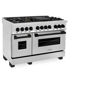 ZLINE Autograph Edition 48 in. 6.0 cu. ft. Legacy Dual Fuel Range with 7 Burner Gas Cooktop and 2 Electric Ovens in Stainless Steel and Matte Black Accents (RAZ-48-MB)