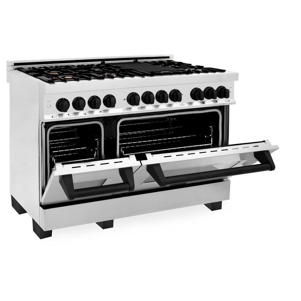 ZLINE Autograph Edition 48 in. 6.0 cu. ft. Dual Fuel Range with Gas Stove and Electric Oven in Stainless Steel with Matte Black Accents (RAZ-48-MB)