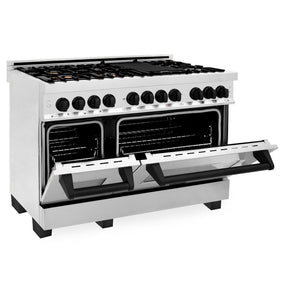 ZLINE Autograph Edition 48 in. 6.0 cu. ft. Legacy Dual Fuel Range with 7 Burner Gas Cooktop and 2 Electric Ovens in Stainless Steel and Matte Black Accents (RAZ-48-MB)