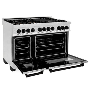 ZLINE Autograph Edition 48 in. 6.0 cu. ft. Legacy Dual Fuel Range with 7 Burner Gas Cooktop and 2 Electric Ovens in Stainless Steel and Matte Black Accents (RAZ-48-MB)