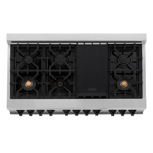 ZLINE Autograph Edition 48 in. Kitchen Package with Stainless Steel Dual Fuel Range, Range Hood, Dishwasher and Refrigerator Including External Water Dispenser with Matte Black Accents (4AKPR-RARHDWM48-MB)