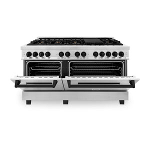 ZLINE Autograph Edition 60 in. 7.4 cu. ft. Legacy Dual Fuel Range with 9 Burner Gas Cooktop and 2 Electric Convection Ovens in Stainless Steel and Matte Black Accents (RAZ-60-MB)