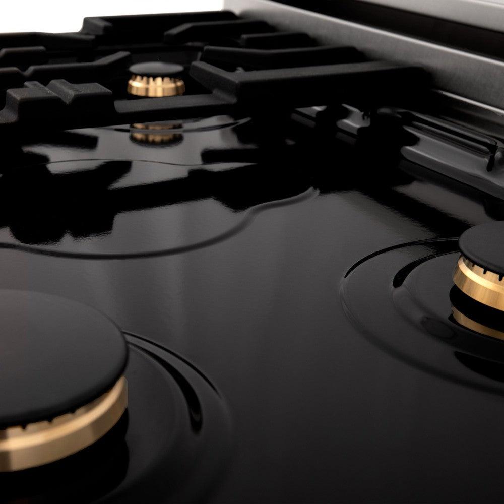 ZLINE Autograph Edition 24 in. 2.8 cu. ft. Legacy Dual Fuel Range with 4 Burner Gas Cooktop and Electric Convection Oven in Stainless Steel with White Matte Door and Champagne Bronze Accents (RAZ-WM-24-CB)