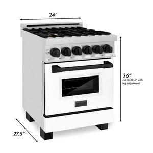 ZLINE Autograph Edition 24 in. 2.8 cu. ft. Legacy Dual Fuel Range with 4 Burner Gas Cooktop and Electric Convection Oven in Stainless Steel with White Matte Door and Matte Black Accents (RAZ-WM-24-MB)