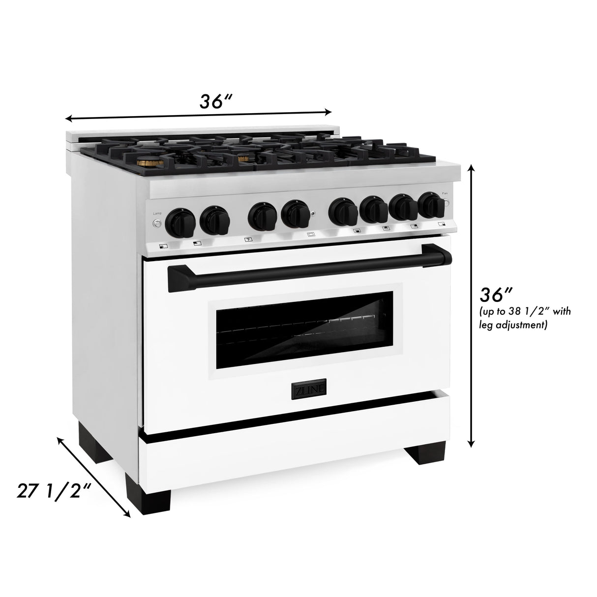 ZLINE Autograph Edition 36 in. Kitchen Package with Stainless Steel Dual Fuel Range with White Matte Door and Range Hood with Matte Black Accents (2AKP-RAWMRH36-MB)