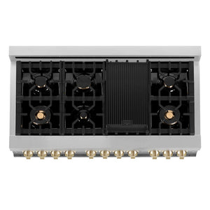ZLINE Autograph Edition 48 in. Kitchen Package with Stainless Steel Dual Fuel Range with White Matte Door and Range Hood with Polished Gold Accents (2AKP-RAWMRH48-G)