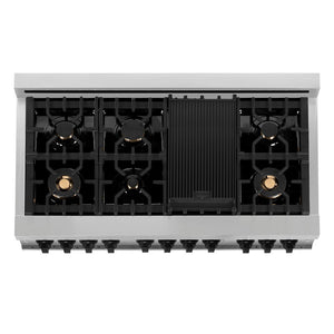 ZLINE Autograph Edition 48 in. Kitchen Package with Stainless Steel Dual Fuel Range with White Matte Door and Range Hood with Matte Black Accents (2AKP-RAWMRH48-MB)