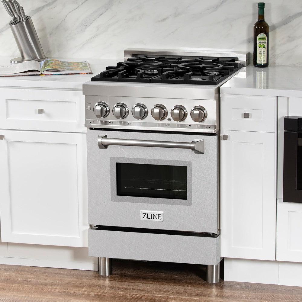 ZLINE 24 in. Professional Dual Fuel Range in Stainless Steel with DuraSnow® Stainless Door (RA-SN-24)