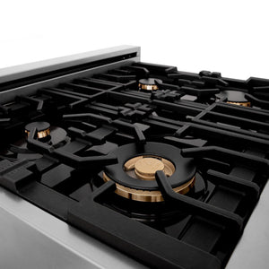 ZLINE Autograph Edition 30 in. Legacy Gas Rangetop with 4 Burners and Porcelain Cooktop in Stainless Steel with Polished Gold Accents (RTZ-30-G)