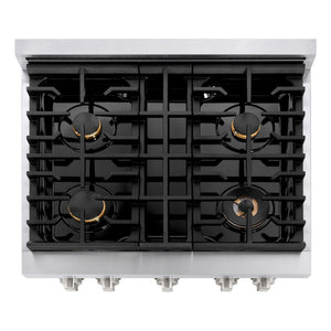 ZLINE 30 in. 4.2 cu. ft. Paramount Dual Fuel Range with Gas Cooktop and Electric Convection Oven in Stainless Steel with 4 Brass Burners (SDR-BR-30)