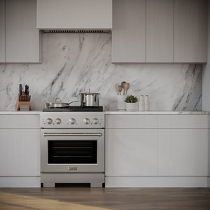 ZLINE 30 in. 4.2 cu. ft. Paramount Dual Fuel Range with 4 Burner Gas Cooktop and Electric Convection Oven in DuraSnow® Stainless Steel (SDRS-30)
