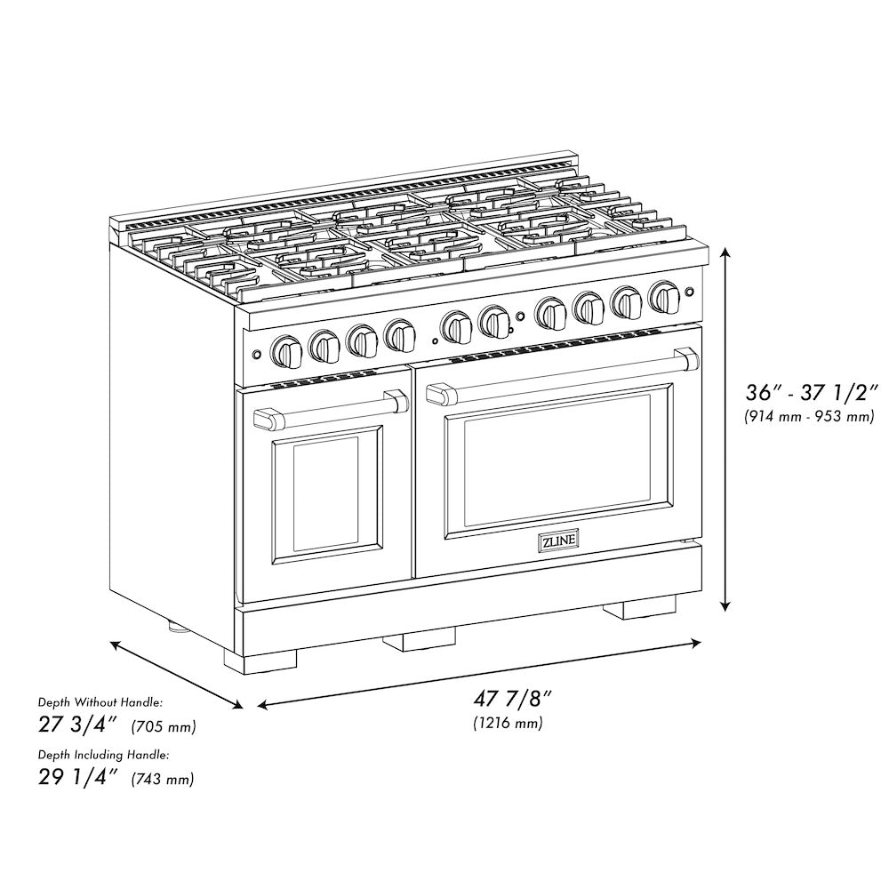 ZLINE 48 In. Freestanding Gas Range in Stainless Steel with Brass Burners (SGR-BR-48)