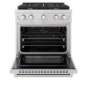 ZLINE Kitchen Package with Water and Ice Dispenser Refrigerator, 30 in. Gas Range, 30 in. Range Hood, and 24 in. Tall Tub Dishwasher (4KPRW-SGRRH30-DWV)