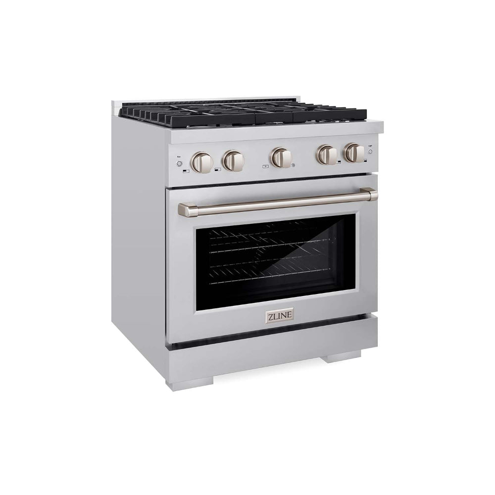 ZLINE 30 in. Kitchen Package with Stainless Steel Gas Range, Modern Over The Range Microwave and Tall Tub Dishwasher (3KP-SGROTR30-DWV)