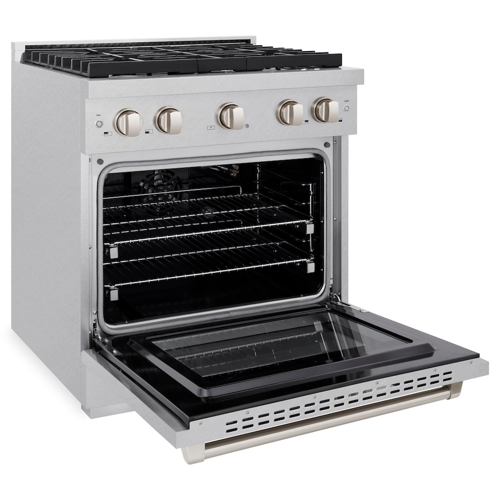 ZLINE 30 in. 4.2 cu. ft. Paramount Gas Range with 4 Burner Cooktop and Convection Gas Oven in DuraSnow® Stainless Steel (SGRS-30)