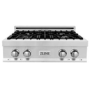 ZLINE Kitchen Package with Refrigerator, 30 in. Stainless Steel Rangetop, 30 in. Range Hood, 30 in. Single Wall Oven and 24 in. Tall Tub Dishwasher (5KPR-RTRH30-AWSDWV)