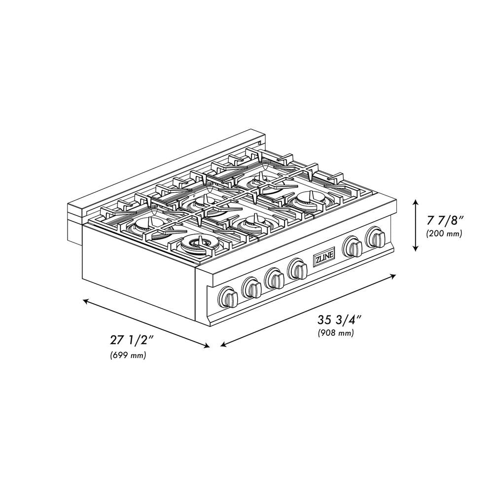 ZLINE 36 in. Legacy Gas Rangetop with 6 Burners and Porcelain Cooktop in Stainless Steel (RT36)