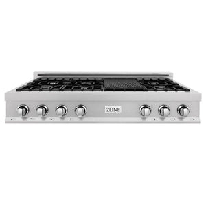 ZLINE 48 in. Porcelain Gas Stovetop in DuraSnow® Stainless Steel with 7 Gas Burners and Griddle (RTS-48)