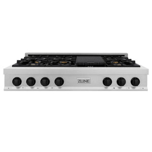 ZLINE Autograph Edition 48 in. Legacy Gas Rangetop with 7 Burners and Porcelain Cooktop in DuraSnow® Stainless Steel with Matte Black Accents (RTSZ-48-MB)