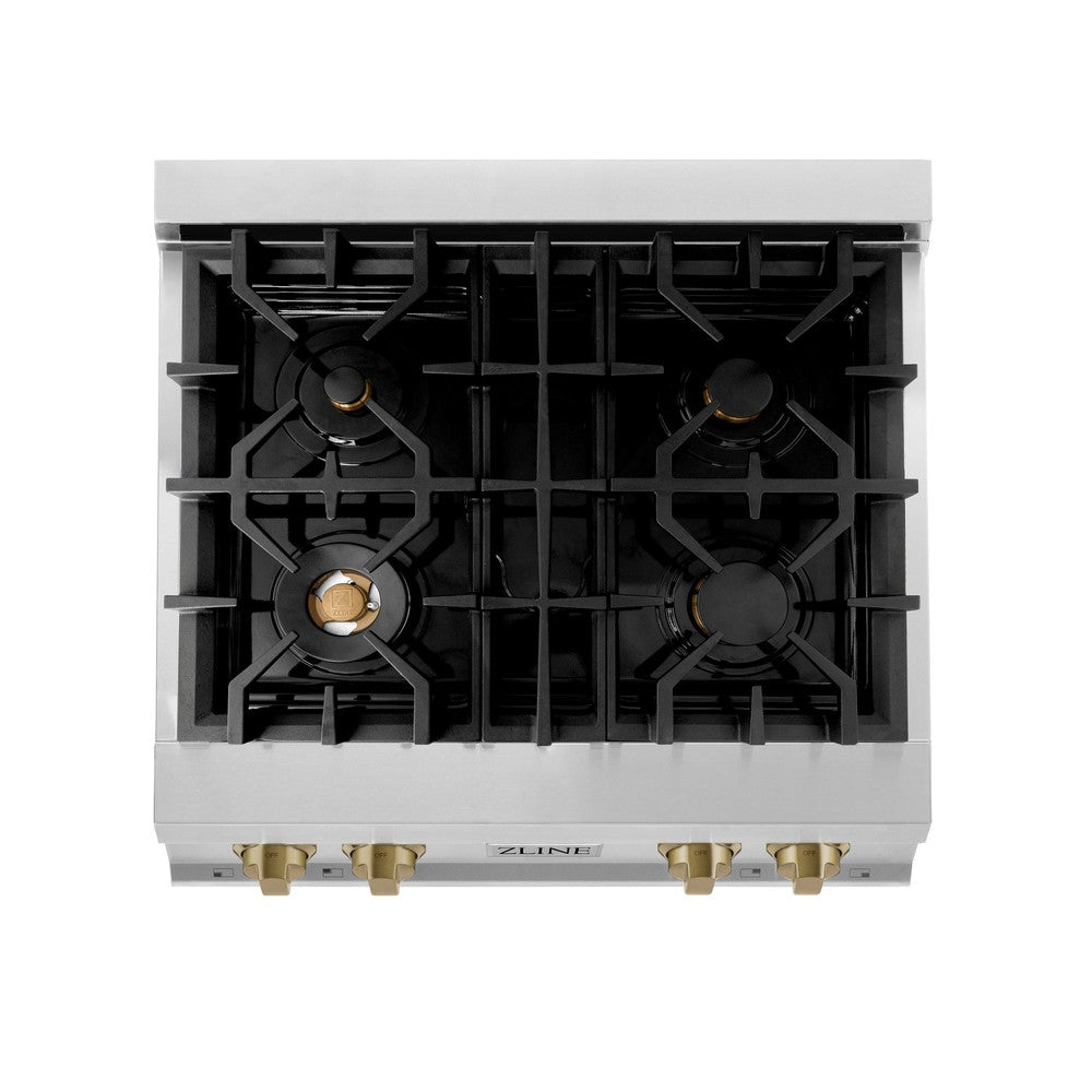 ZLINE Autograph Edition 30 in. Legacy Gas Rangetop with 4 Burners and Porcelain Cooktop in Stainless Steel with Champagne Bronze Accents (RTZ-30-CB)