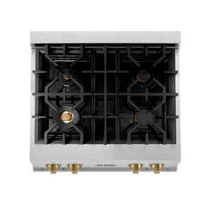 ZLINE Autograph Edition 30 in. Legacy Gas Rangetop with 4 Burners and Porcelain Cooktop in Stainless Steel with Champagne Bronze Accents (RTZ-30-CB)