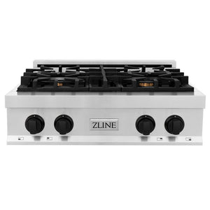 ZLINE Autograph Edition 30 in. Legacy Gas Rangetop with 4 Burners and Porcelain Cooktop in Stainless Steel with Matte Black Accents (RTZ-30-MB)