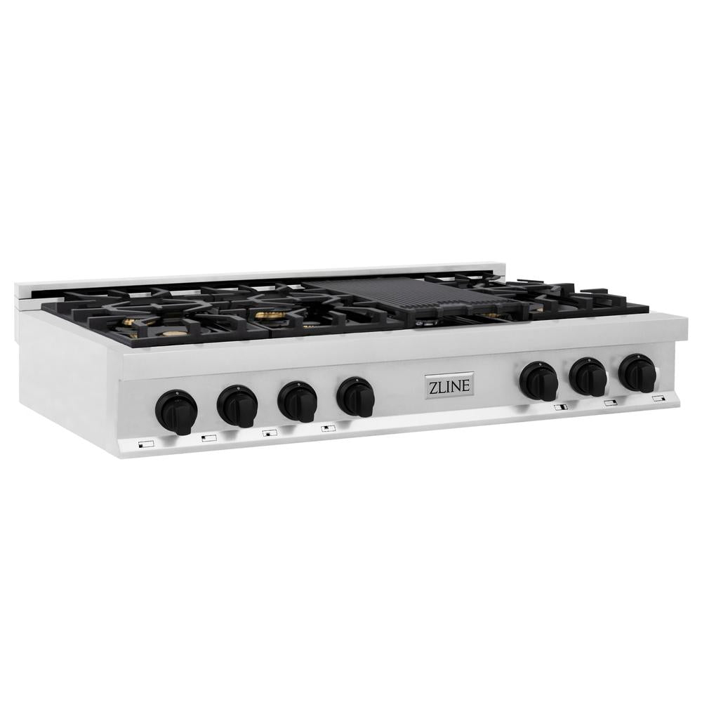 ZLINE Autograph Edition 48 in. Legacy Gas Rangetop with 7 Burners and Porcelain Cooktop in Stainless Steel with Matte Black Accents (RTZ-48-MB)