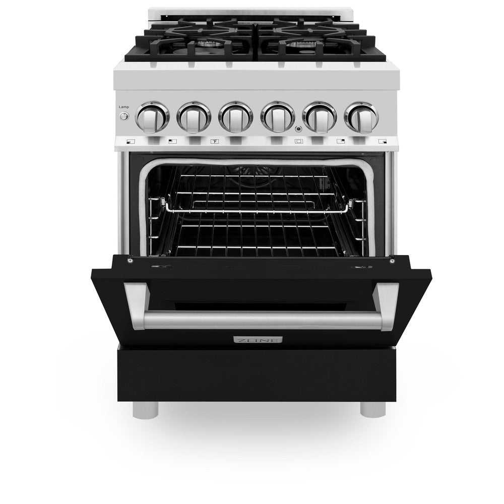 ZLINE 24 in. Professional Dual Fuel Range in Stainless Steel with Black Matte Door (RA-BLM-24)