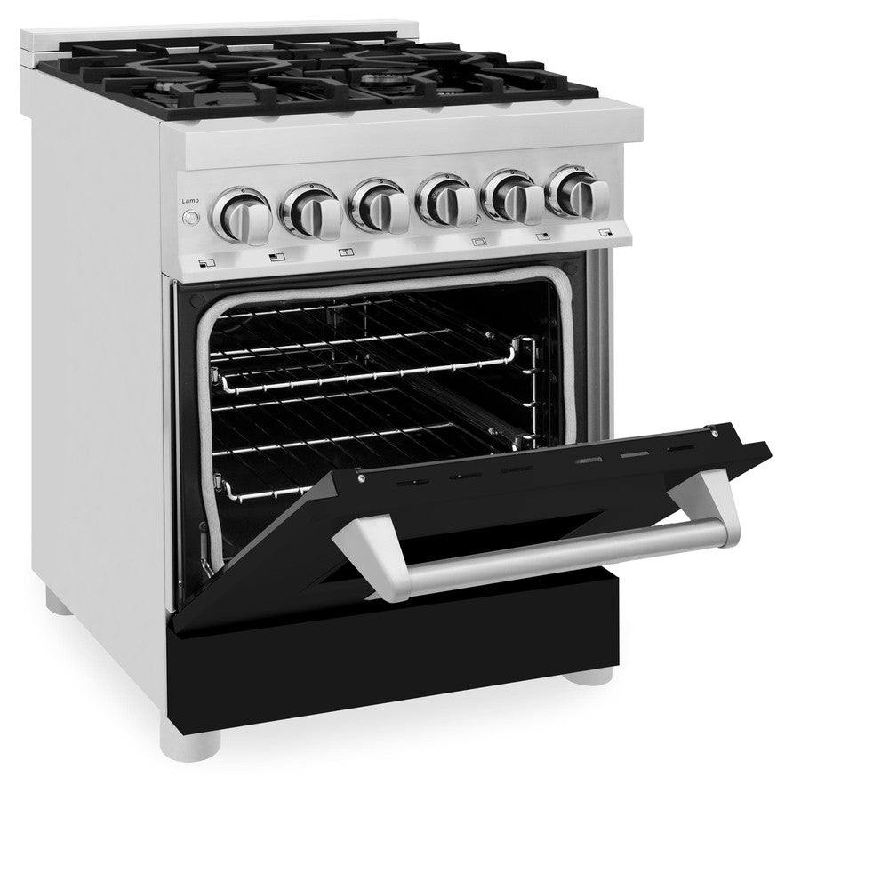 ZLINE 24 in. Professional Dual Fuel Range in Stainless Steel with Black Matte Door (RA-BLM-24)