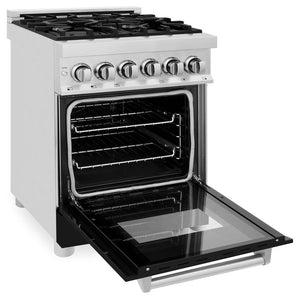 ZLINE 24 in. 2.8 cu. ft. Legacy Dual Fuel Range with 4 Burner Gas Cooktop and Electric Convection Oven in Stainless Steel (RA24)