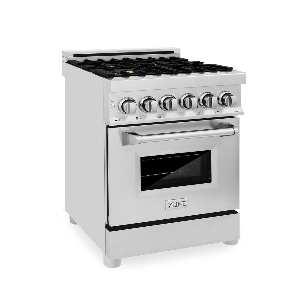 ZLINE 24 in. 2.8 cu. ft. Legacy Dual Fuel Range with 4 Burner Gas Cooktop and Electric Convection Oven in Stainless Steel (RA24)
