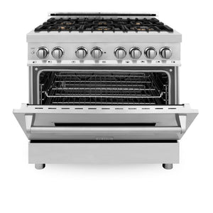 ZLINE 36 in. 4.6 cu. ft. Legacy Dual Fuel Range with Gas Cooktop and Electric Convection Oven in Stainless Steel with 6 Brass Burners (RA-BR-36)