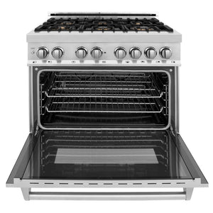 ZLINE 36 in. 4.6 cu. ft. Legacy Dual Fuel Range with Gas Cooktop and Electric Convection Oven in Stainless Steel with 6 Brass Burners (RA-BR-36)
