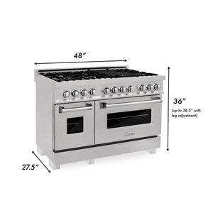 ZLINE 48 in. Kitchen Package with DuraSnow Stainless Dual Fuel Range, Ducted Vent Range Hood and Tall Tub Dishwasher (3KP-RASRH48-DWV)