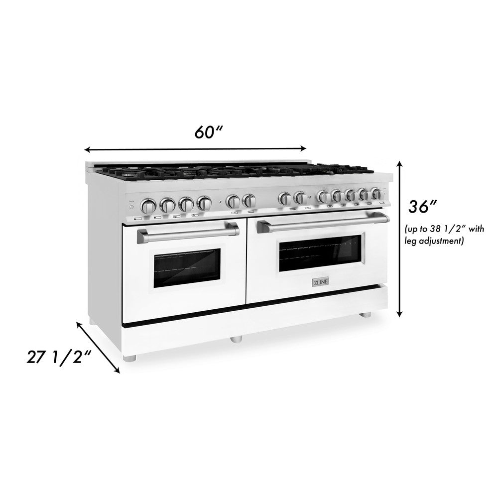 ZLINE 60 in. 7.4 cu. ft. Legacy Dual Fuel Range with 9 Burner Gas Cooktop and 2 Electric Convection Ovens in Stainless Steel and White Matte Doors (RA-WM-60)