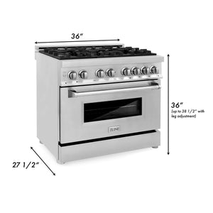 ZLINE 36 in. 4.6 cu. ft. Legacy Dual Fuel Range with 6 Burner Gas Cooktop and Electric Convection Oven in Stainless Steel (RA36)