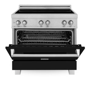ZLINE 36 in. 4.6 cu. ft. Legacy Induction Range with 5 Element Cooktop and Electric Oven in DuraSnow® Stainless Steel and Black Matte Door (RAINDS-BLM-36)