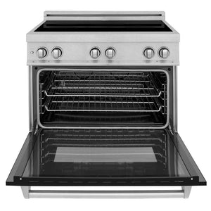 ZLINE 36 in. 4.6 cu. ft. Legacy Induction Range with 5 Element Cooktop and Electric Oven in DuraSnow® Stainless Steel and Black Matte Door (RAINDS-BLM-36)