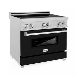 ZLINE 36 in. 4.6 cu. ft. Legacy Induction Range with 5 Element Cooktop and Electric Oven in DuraSnow® Stainless Steel and Black Matte Door (RAINDS-BLM-36)