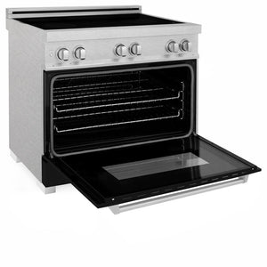 ZLINE 36 in. 4.6 cu. ft. Legacy Induction Range with 5 Element Cooktop and Electric Oven in DuraSnow® Stainless Steel and Black Matte Door (RAINDS-BLM-36)