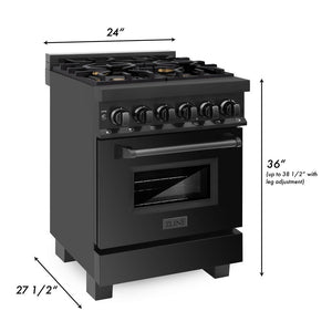 ZLINE 24 in. 2.8 cu. ft. Legacy Dual Fuel Range with Gas Cooktop and Electric Convection Oven in Black Stainless Steel with 4 Brass Burners (RAB-BR-24)