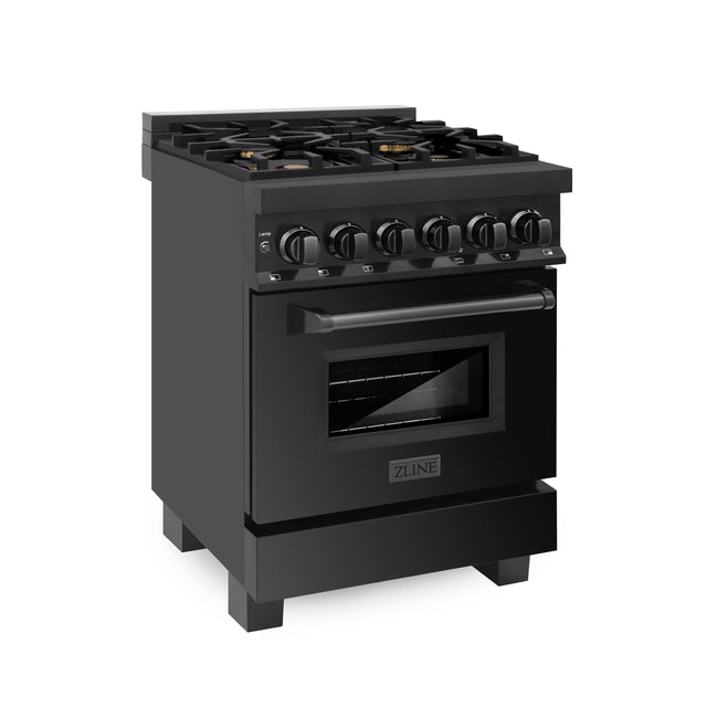 ZLINE 24 in. Professional Dual Fuel Range in Black Stainless Steel with Brass Burners (RAB-BR-24)