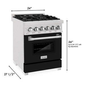 ZLINE 24 in. 2.8 cu. ft. Legacy Dual Fuel Range with 4 Burner Gas Cooktop and Electric Convection Oven in DuraSnow® Stainless Steel and Black Matte Door (RAS-BLM-24)