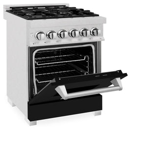 ZLINE 24 in. 2.8 cu. ft. Legacy Dual Fuel Range with 4 Burner Gas Cooktop and Electric Convection Oven in DuraSnow® Stainless Steel and Black Matte Door (RAS-BLM-24)
