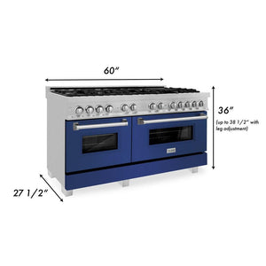 ZLINE 60 in. 7.4 cu. ft. Legacy Dual Fuel Range with 9 Burner Gas Cooktop and 2 Electric Convection Ovens in DuraSnow® Stainless Steel (RAS-SN-60)