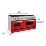 ZLINE 60 in. 7.4 cu. ft. Dual Fuel Range with Gas Stove and Electric Oven in Fingerprint Resistant Stainless Steel with Red Matte Doors (RAS-RM-60)